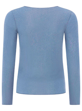Zwillingsherz Langarm Unterziehshirt Cashmere Mix Uni Mittelblau – Ansicht 3