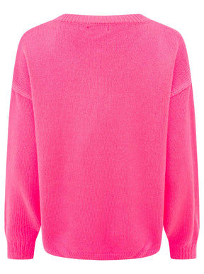 Zwillingsherz Weicher Alpaka Rundhals Pullover in Neonpink – Ansicht 3