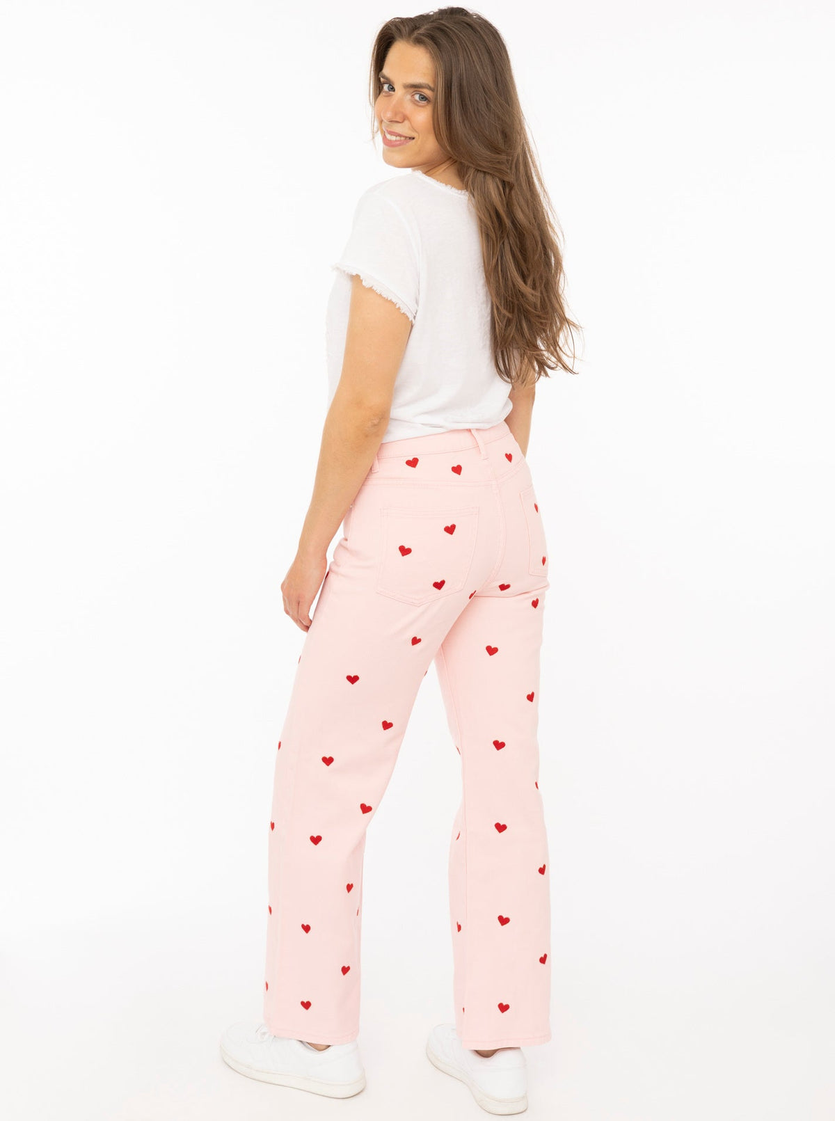 Zwillingsherz Weite Jeans mit Stick HEARTS Pink – Ansicht 2