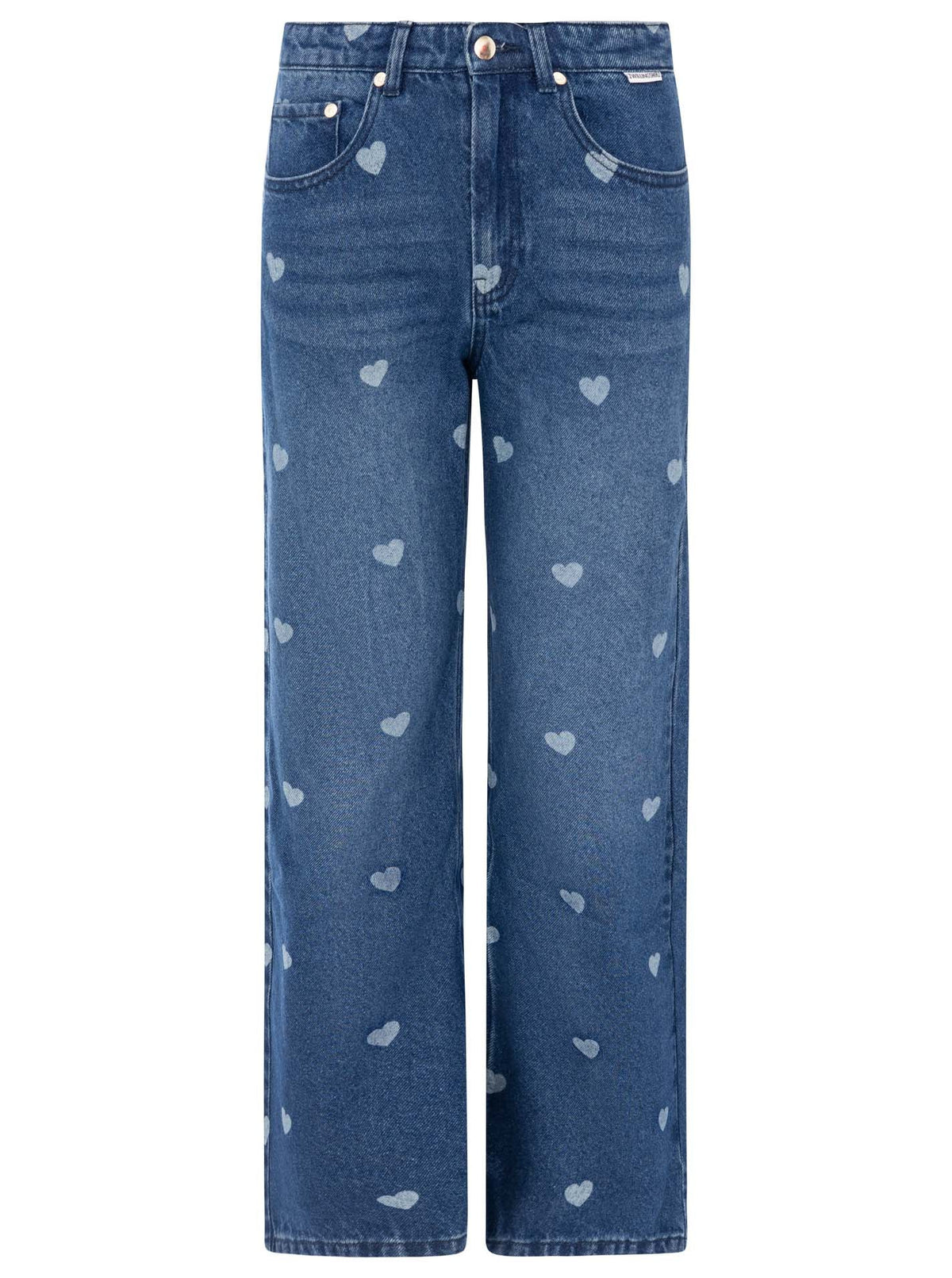 Zwillingsherz Wide Leg Jeans Washed Hearts Dunkelblau – Ansicht 2, Washed-Optik
