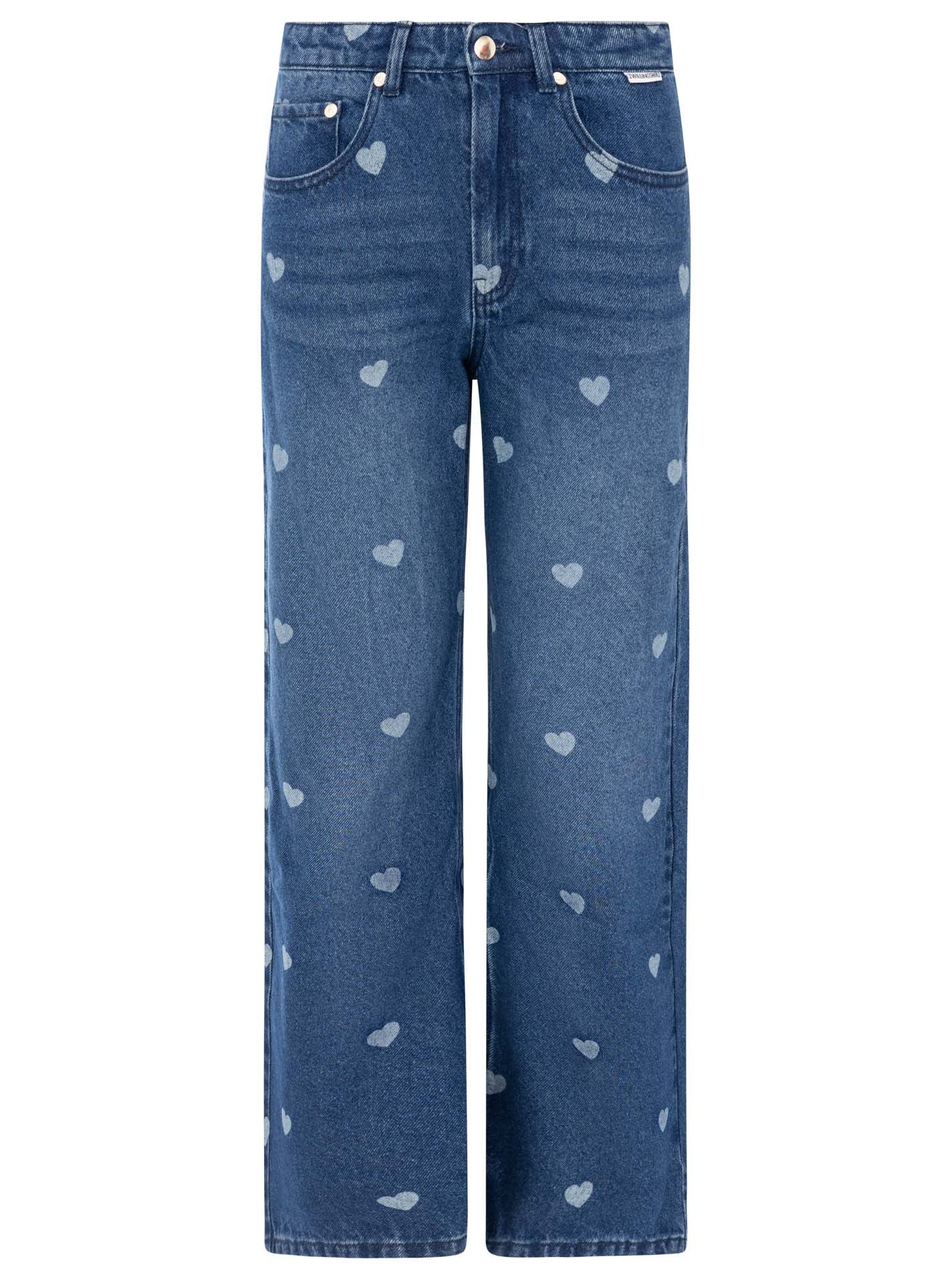 Zwillingsherz Wide Leg Jeans Washed Hearts Dunkelblau – Ansicht 2, Washed-Optik
