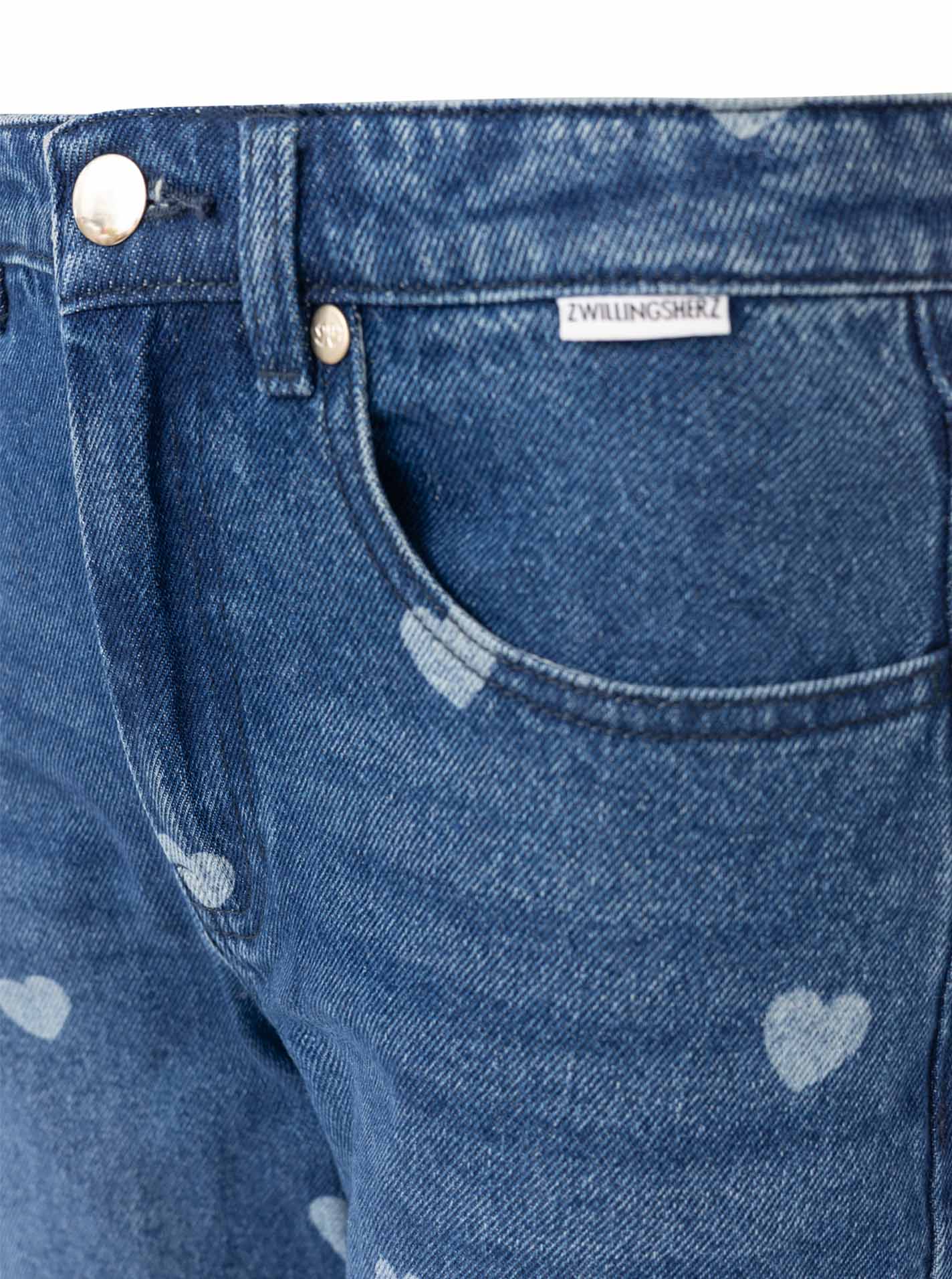Zwillingsherz Wide Leg Jeans Washed Hearts Dunkelblau – Ansicht 5