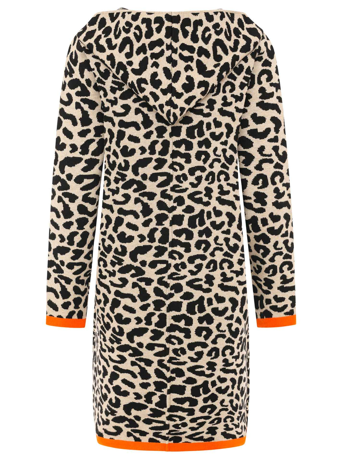 Zwillingsherz Strickjacke mit Kapuze Leo/Leopard - Schwarz/Beige/Orange