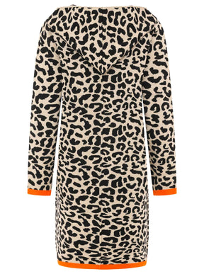 Zwillingsherz Strickjacke mit Kapuze Leo/Leopard - Schwarz/Beige/Orange