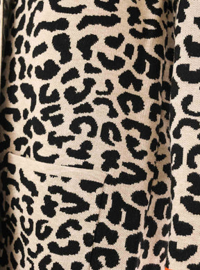 Zwillingsherz Strickjacke mit Kapuze Leo/Leopard - Schwarz/Beige/Orange