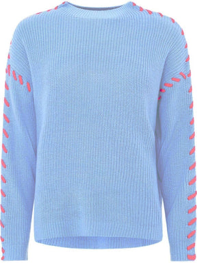 Zwillingsherz - Woll Pullover "Stiching" - Blau