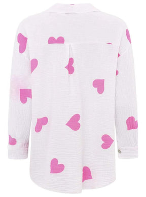 Zwillingsherz - Musselin Bluse mit Herzmuster- Weiß/Pink