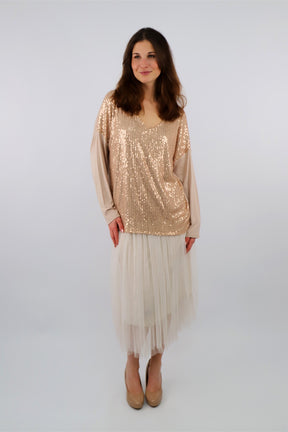 Blusenshirt mit Pailletten - Beige