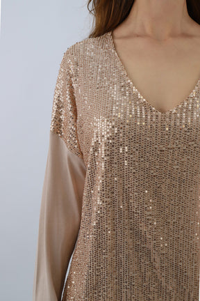 Blusenshirt mit Pailletten - Beige