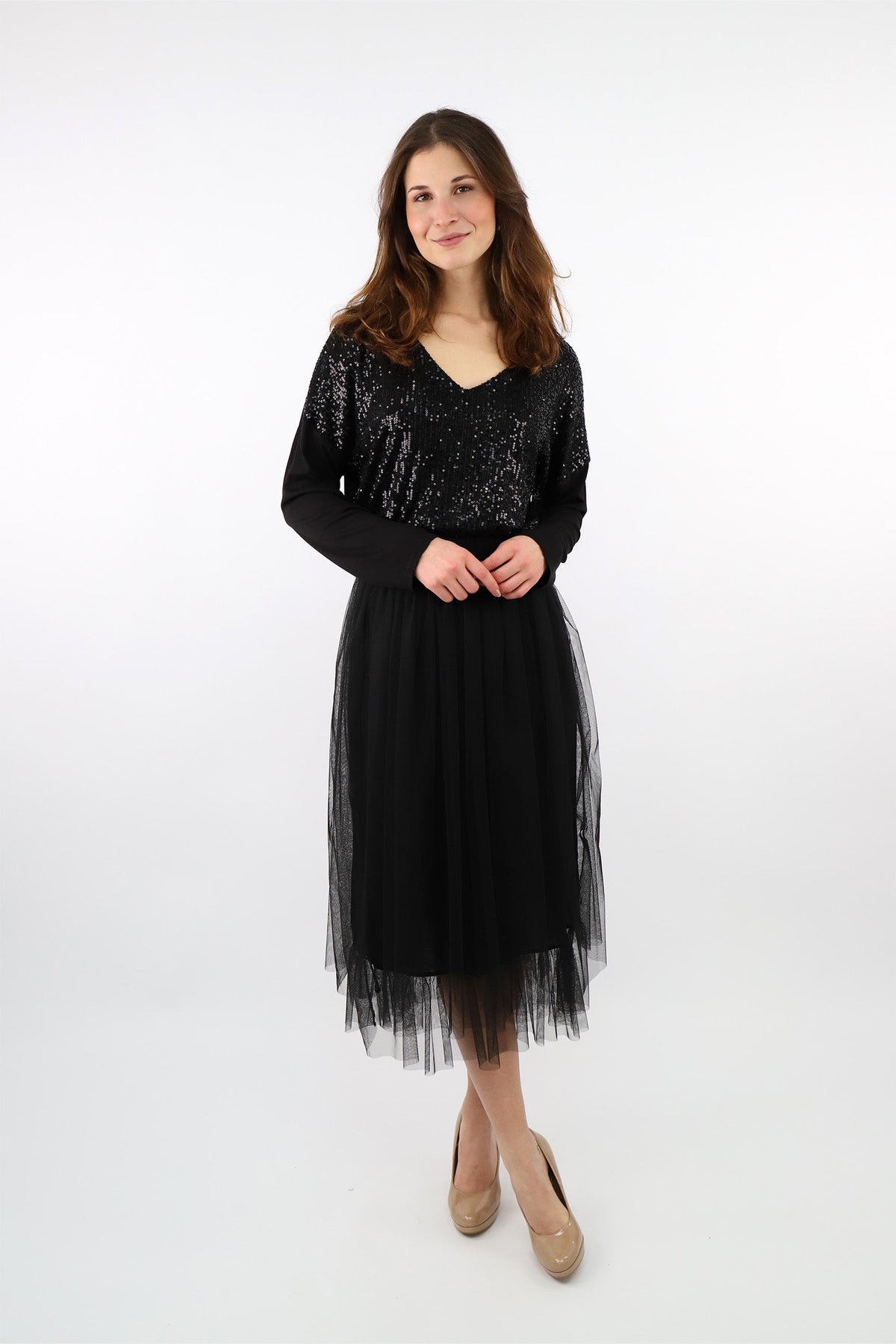 Blusenshirt mit Pailletten - Schwarz