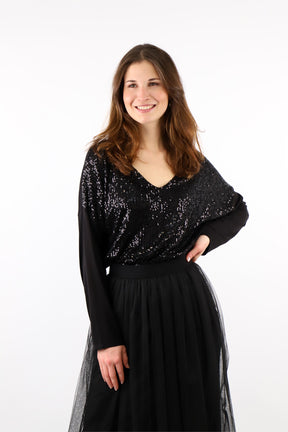 Blusenshirt mit Pailletten - Schwarz