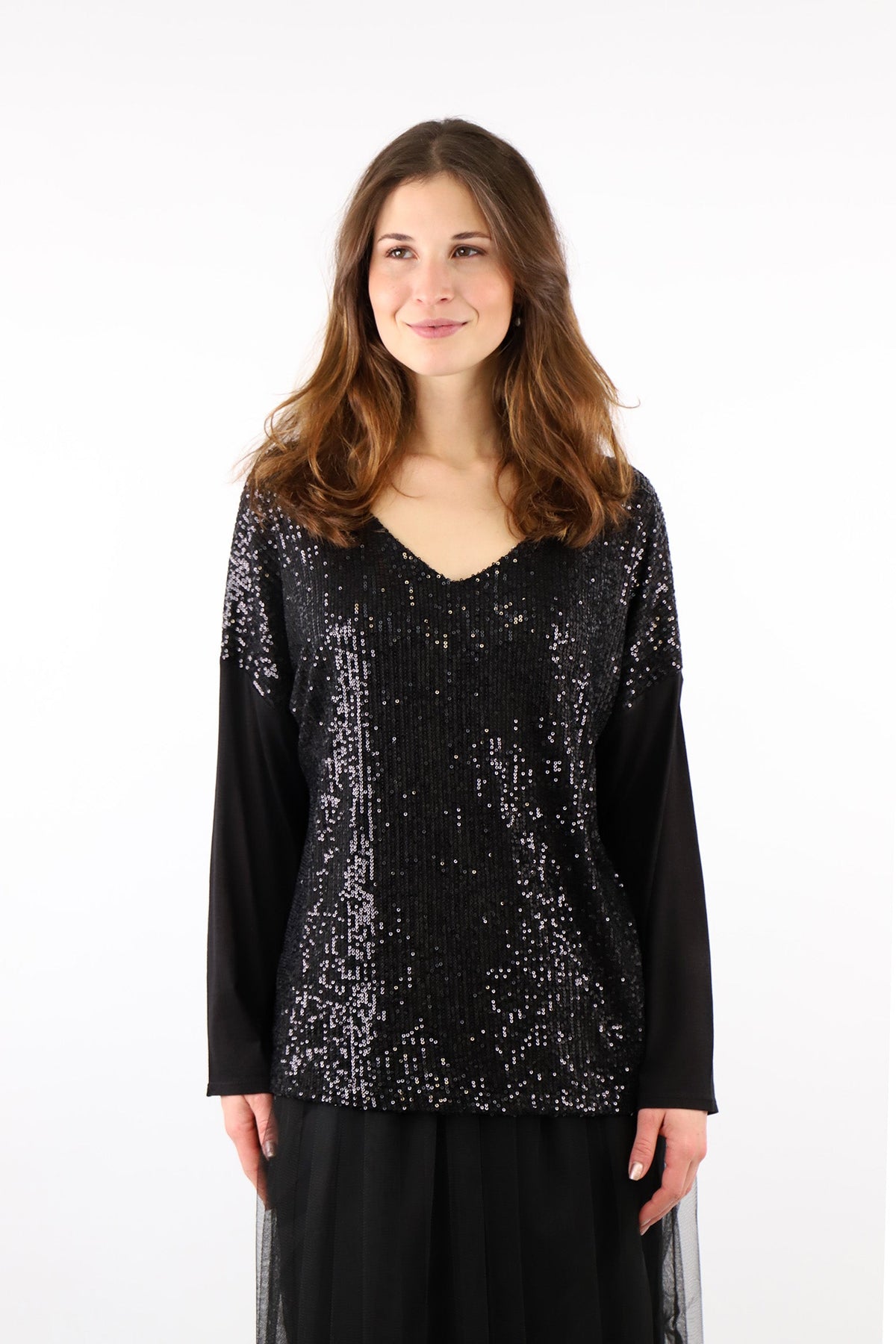 Blusenshirt mit Pailletten - Schwarz