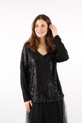 Blusenshirt mit Pailletten - Schwarz
