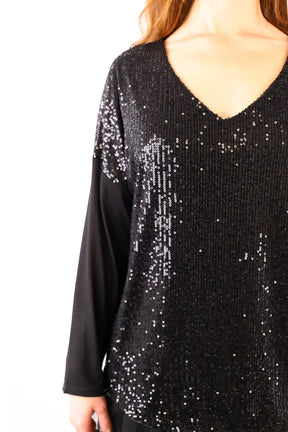 Blusenshirt mit Pailletten - Schwarz