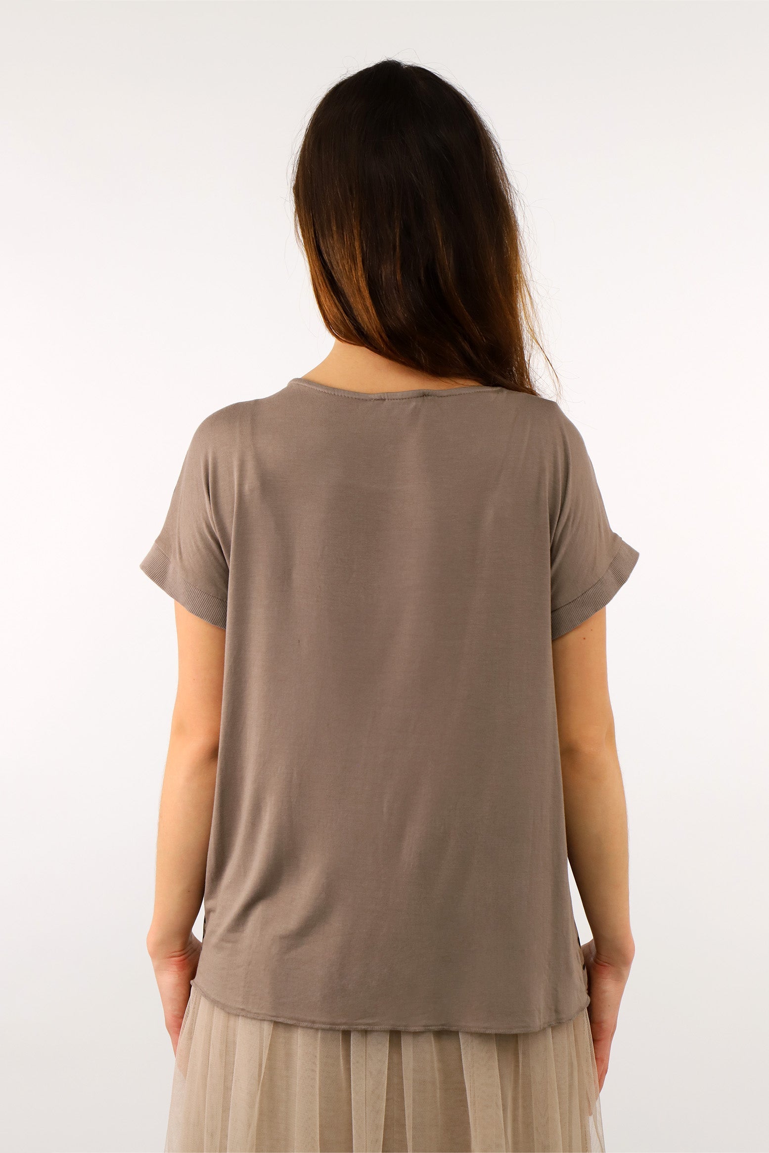 Seiden-Shirt mit Leo Print - Taupe