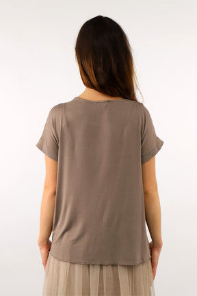 Seiden-Shirt mit Leo Print - Taupe