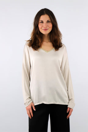 Seidenshirt mit V-Ausschnitt - Beige