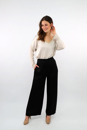 Seidenshirt mit V-Ausschnitt - Beige