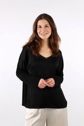 Seidenshirt mit V-Ausschnitt - Schwarz