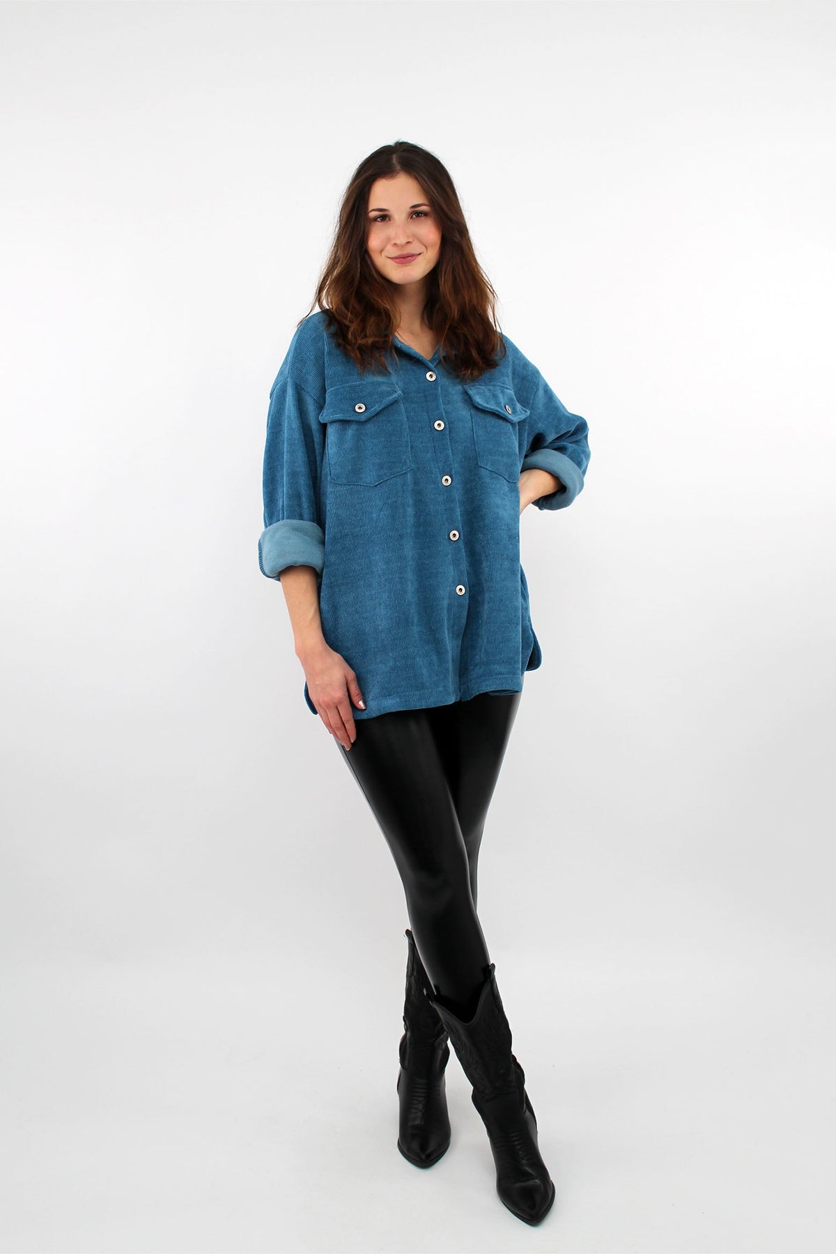 Cordbluse "Pisa" - Türkisblau