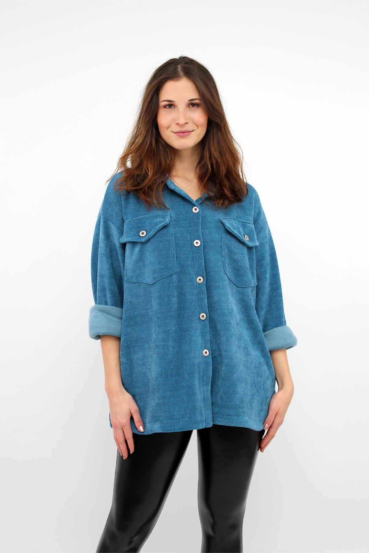 Cordbluse "Pisa" - Türkisblau