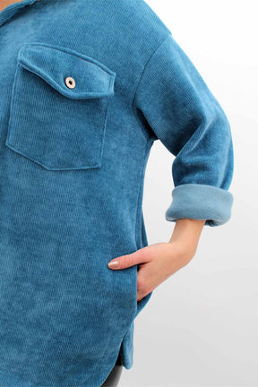 Cordbluse "Pisa" - Türkisblau