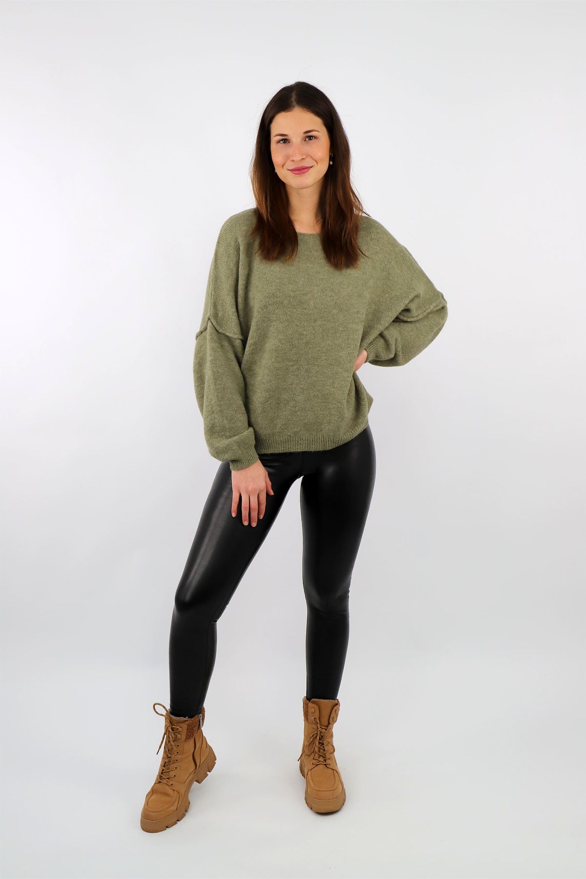 Pullover mit aufgesetzter Naht - Salbei