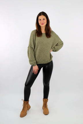 Pullover mit aufgesetzter Naht - Salbei