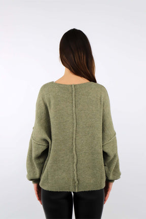 Pullover mit aufgesetzter Naht - Salbei