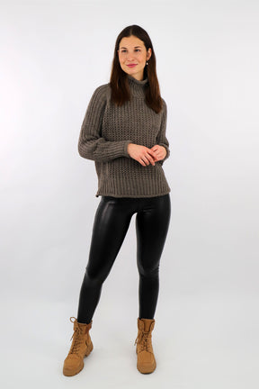 Pullover Stehkragen Grobstrick - Taupe