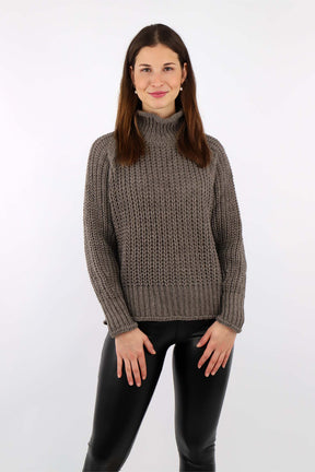 Pullover Stehkragen Grobstrick - Taupe