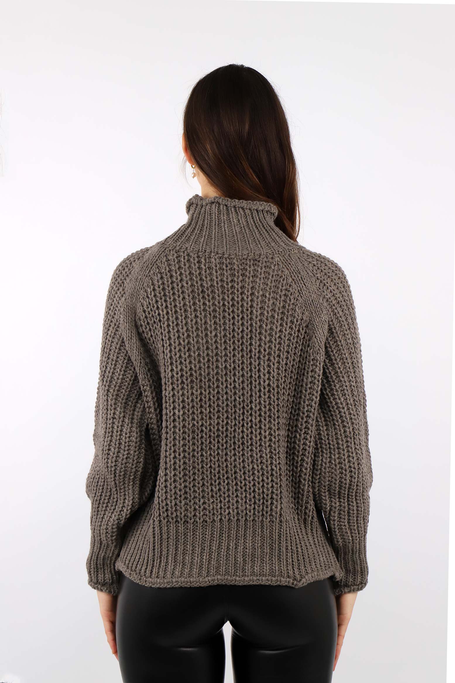 Pullover Stehkragen Grobstrick - Taupe