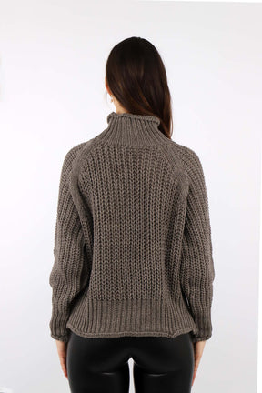 Pullover Stehkragen Grobstrick - Taupe