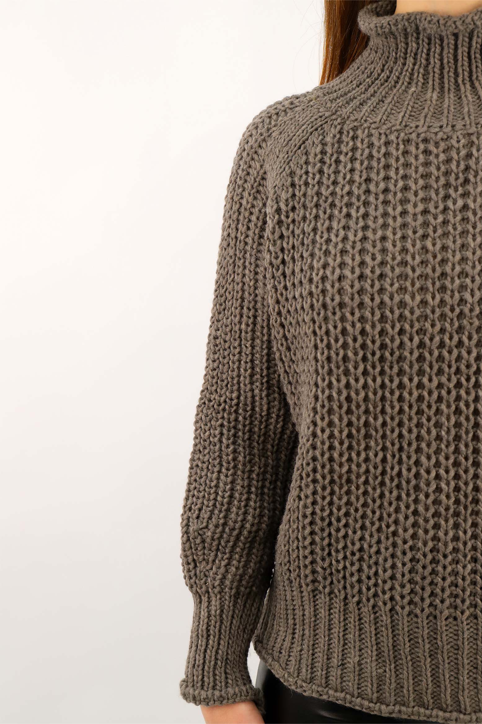 Pullover Stehkragen Grobstrick - Taupe