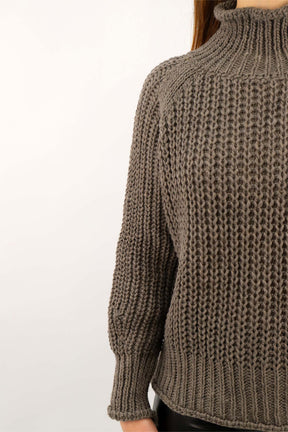 Pullover Stehkragen Grobstrick - Taupe