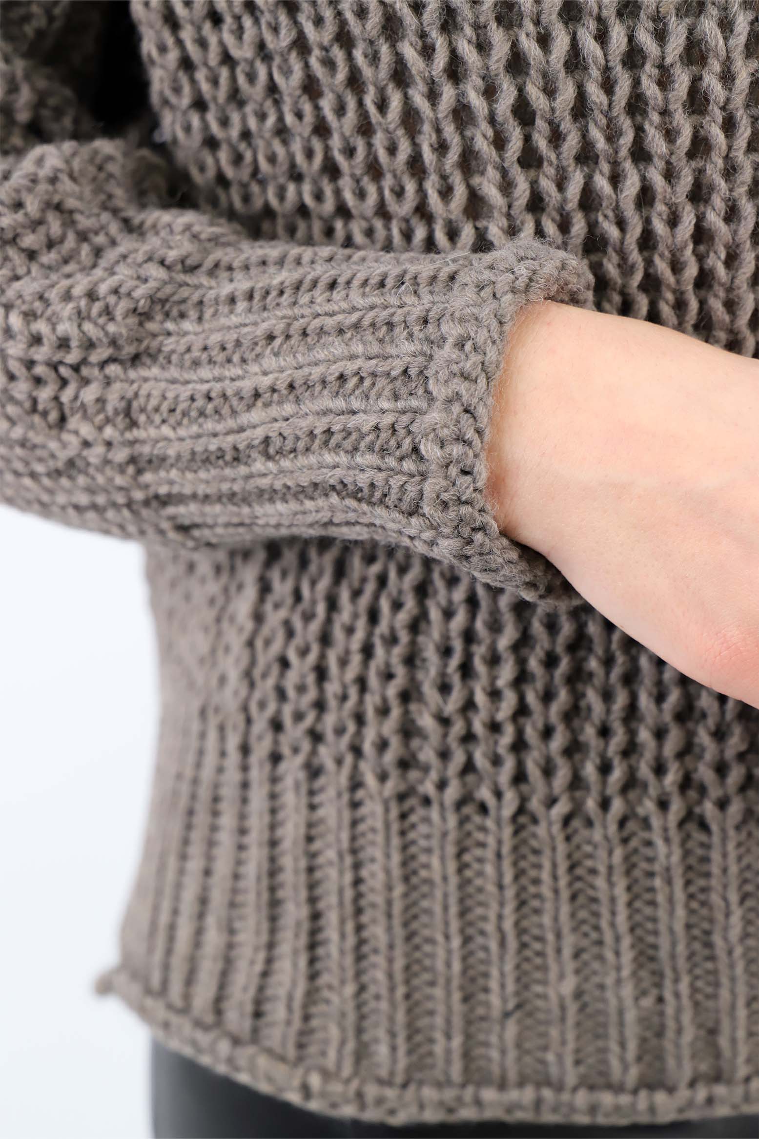 Pullover Stehkragen Grobstrick - Taupe