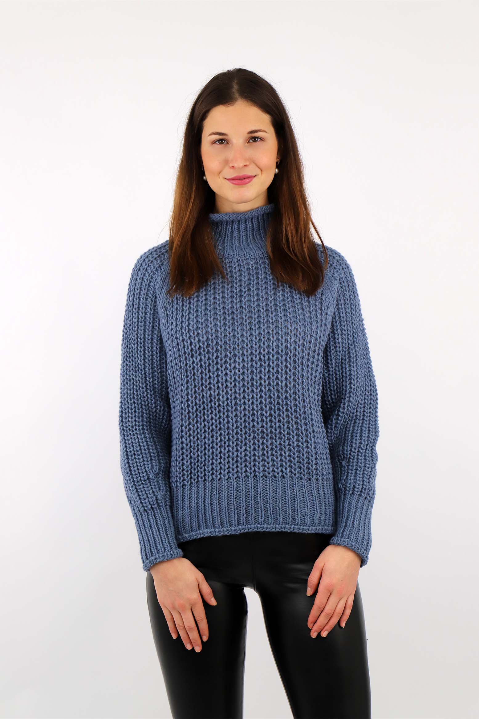 Pullover Stehkragen Grobstrick - Blau