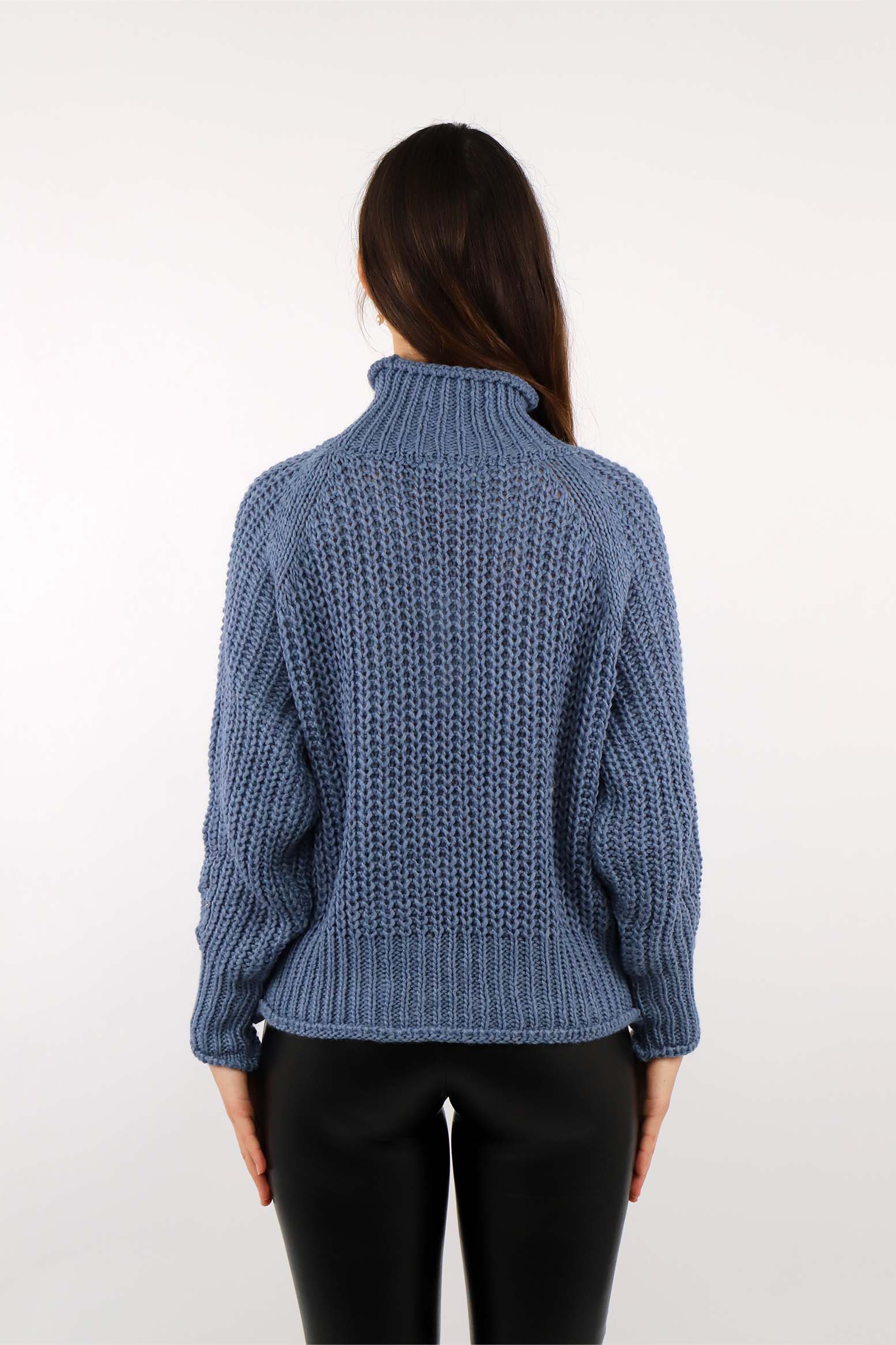 Pullover Stehkragen Grobstrick - Blau