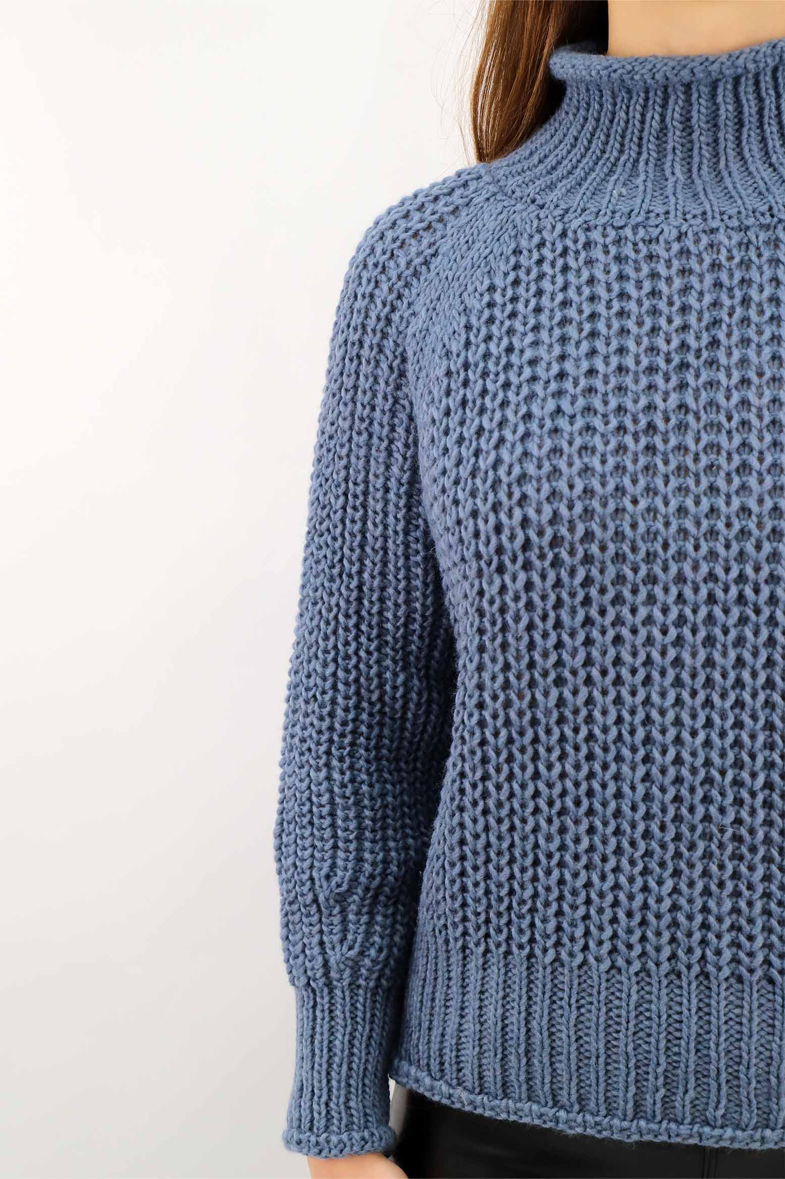 Pullover Stehkragen Grobstrick - Blau