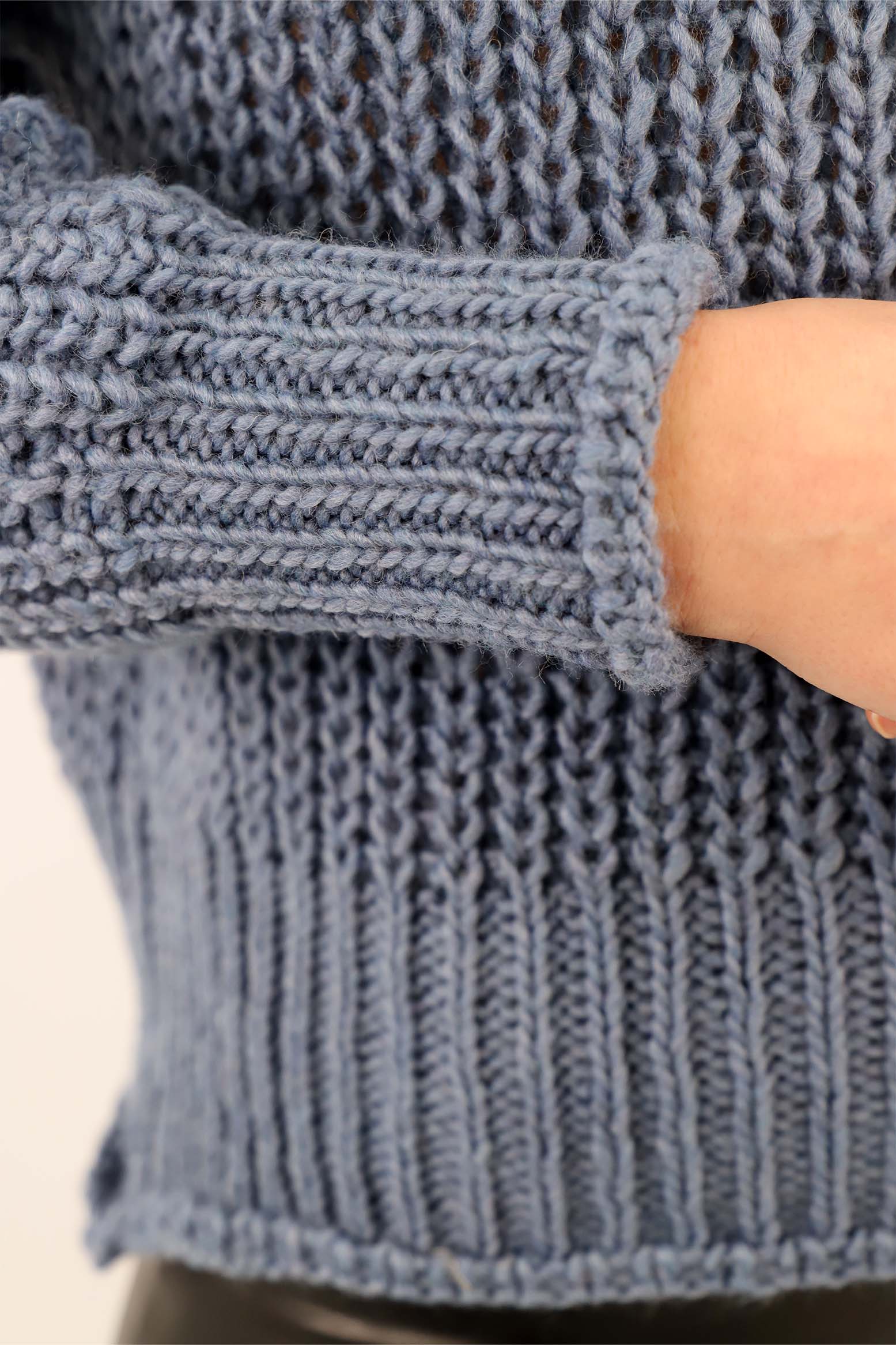 Pullover Stehkragen Grobstrick - Blau