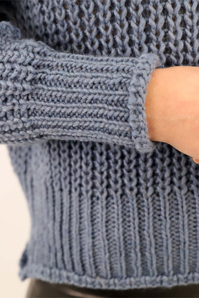Pullover Stehkragen Grobstrick - Blau
