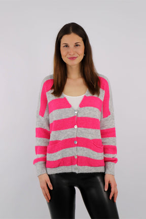 Strick Cardigan Streifenoptik - Grau/Pink