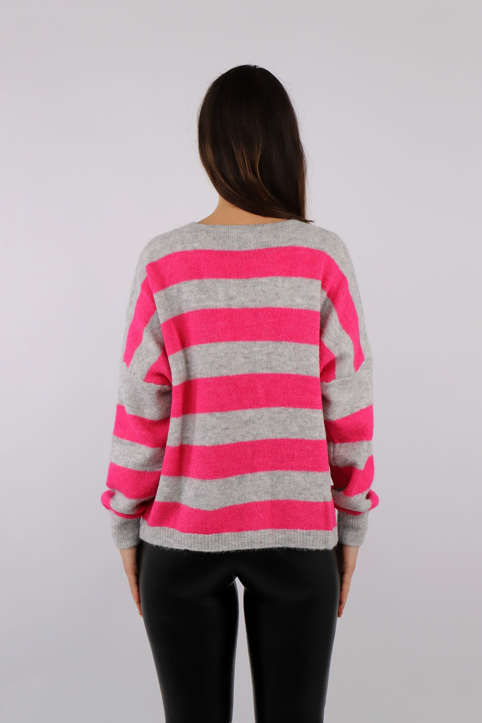Strick Cardigan Streifenoptik - Grau/Pink