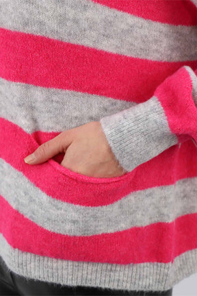Strick Cardigan Streifenoptik - Grau/Pink