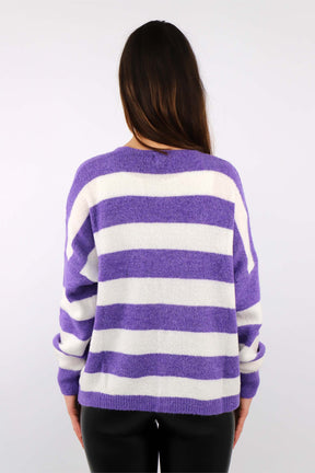 Strick Cardigan Streifenoptik - Lila/Weiß