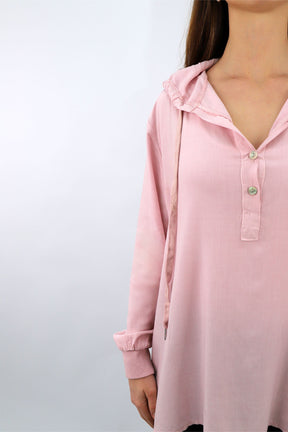 Komfort-Bluse mit Kapuze - Rosa