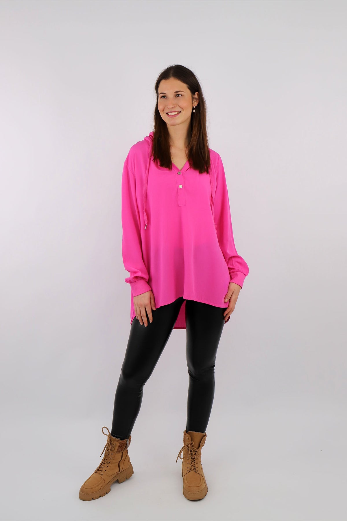 Komfort-Bluse mit Kapuze - Pink