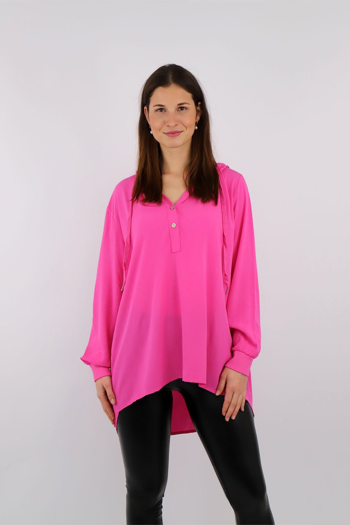 Komfort-Bluse mit Kapuze - Pink