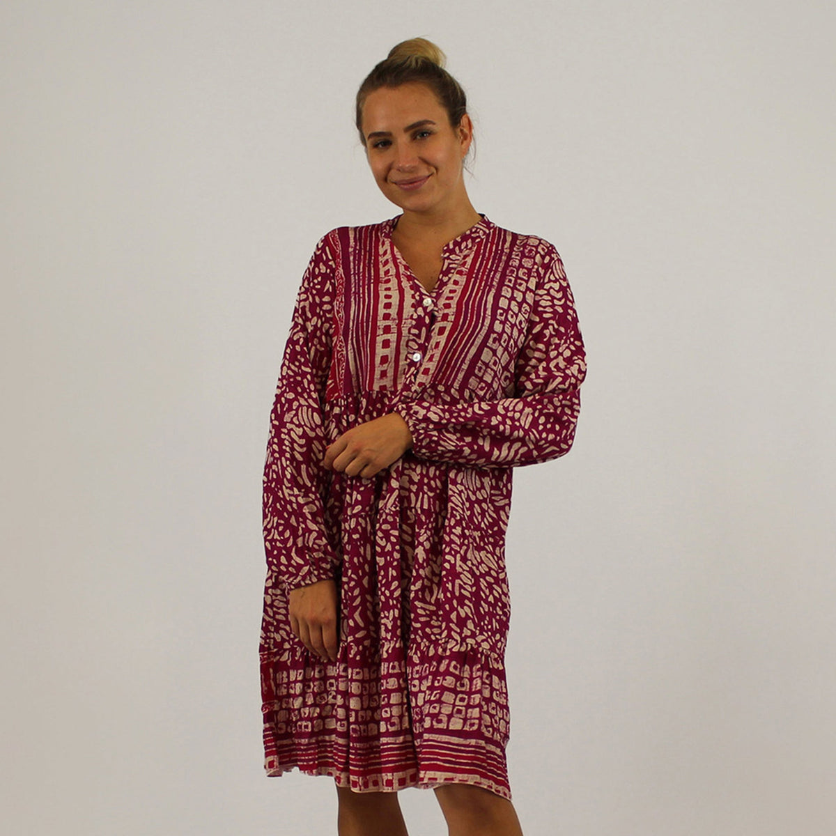 Knopfleisten-Kleid mit Druck - Pink
