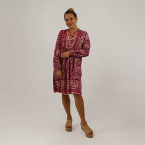 Knopfleisten-Kleid mit Druck - Pink
